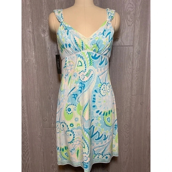 Elie Tahari Blue & Green Print Silk Dress 10 Fits like 6 NWT - Picture 1 of 7